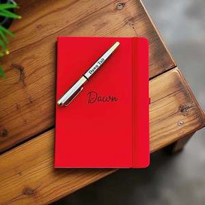 Personalised A5 Leather Journal with Engraved Pen Set