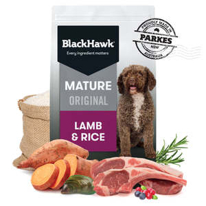 Dog Cat Food: Black Hawk Mature Lamb & Rice
