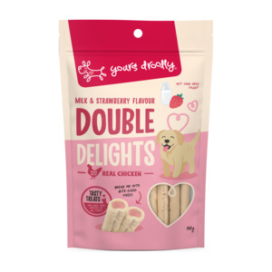 Dog Treats Packaged: Yours Droolly Double Delight Milk & Strawberry