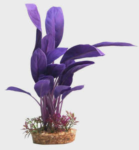 Fish Decorations Plants: Aqua One Silk Plant Purple Echinodorus With Gravel Base Large