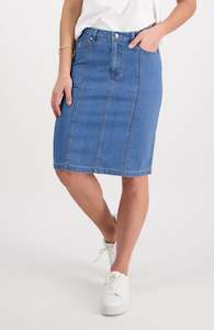 Skirts: Contrast Stitch Denim Skirt - Light Denim