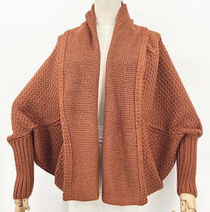 Cardigans: Crochet Look Cardi - Rust