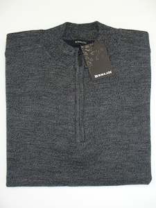 Knitwear: 1/4 Zip Merino - Beige/Black