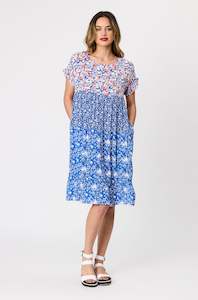 Democracy: Linda Printed Tiered Dress - Blue