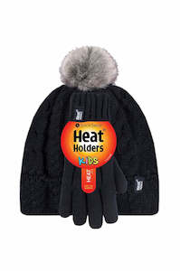 Heat Holders: Girls Pom Pom Hat & Glove Set 7-10yrs