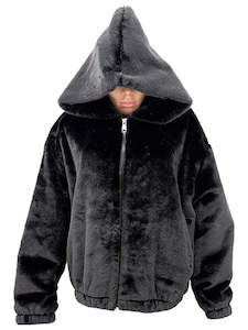 Womenswear: Faux Fur Bomber Jacket - Black