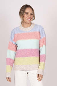 Jumpers: Multi Stripe Pullover - Ice Blue Multi
