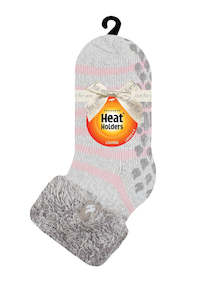 Heat Holders: Heat Holders Lounge Stripe Sock - Silver/Grey
