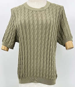 Fashion Tops: Cable Knit Summer Top - Light Olive