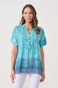 Multi Block Print with Lace Hem Blouse