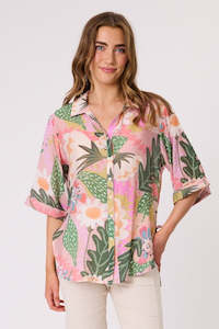 Sofia Printed Tie Side Shirt -Pink