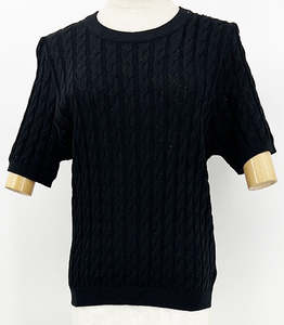 Fashion Tops: Cable Knit Summer Top - Black