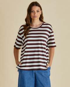 Relaxed Boxy Tee - Brown Stripe