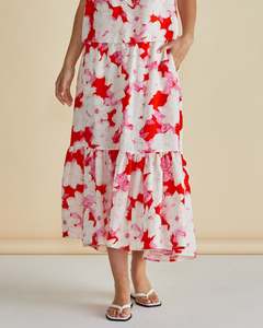 Maggie Skirt - Red Floral Print
