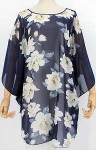 Chiffon Floral Overtop - Navy