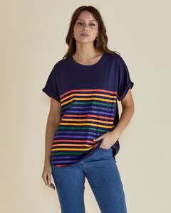 Betty Basic 1: Hailey Short Sleeve Tee - Blue Rainbow Stripe