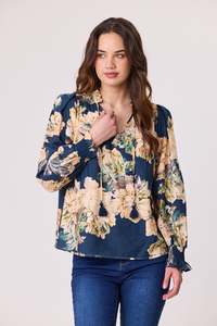 Rose Peasant Top - Blue