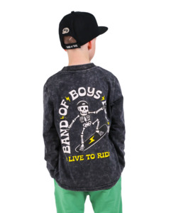 Boys 2 8yrs: Black Wash Bones Skate LS Tee
