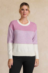 Jumpers: Block Stripes with Sparkle Lines Jumper - Orchid