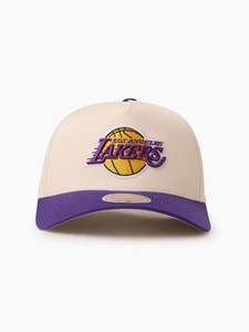 Menswear: White/Cream/Purple Pro Pinch Snapback - Los Angeles Lakers