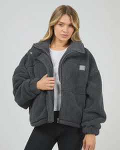 Womenswear: Cosy Club Teddy Jacket - Charcoal