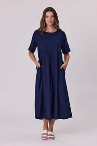 Womenswear: Havana Linen Long Dress - Navy