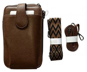 Wallet & Phone Bag with 2 Straps - Chocolate