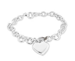 Bracelets: Silver Cable Bracelet with Two Hearts