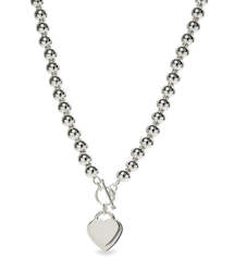 Necklaces: Silver Ball Necklace with Double Hearts