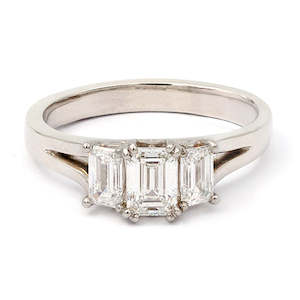 Rings: 3 Stone Emerald Cut