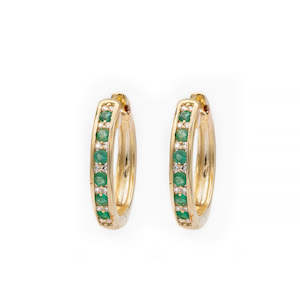 Emerald and  Diamond Hoop Earrings