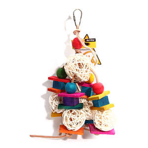 Bird Toys: Avi One Leather Rope With Rattan Ball And Coloured Wood Block Bird Toy