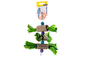 Avi One Bird Toy Wooden Blocks & Corrugated Board with Straw