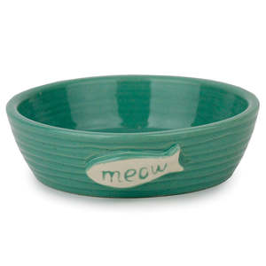 Cattitude Ceramic Cat Dish Aqua Pottery Fish