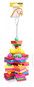 Avi One Leather Rope Coloured Wood Cube Bird Toy