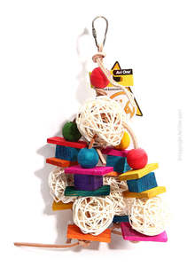 Avi One Leather Rope With Rattan Ball & Coloured wit Block Bird Toy