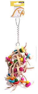 Avi One Leather Rope Wooden Discs and Coloured Beads Bird Toy