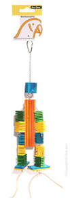 Avi One Leather Rope Coloured Wood Block Bird Toy