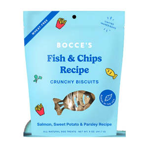 Clearance: Bocce's Fish & Chips Biscuits Dog Treats