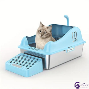 Cat Litter: CatZest Fashion Cute Stainless Steel Cat Kitty Litter Box with Lid, High Walls Enclosed, Non-Stick, Leak-Proof & Effortless Cleaning
