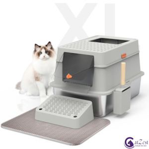 CatZest Stainless Steel Litter Box with Lid, Front Entry Top Exit Kitty, Extra L&hellip;