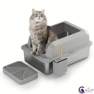 CatZest Stainless Steel Extra Large Cat Litter Box with High Sides – Leakproof&hellip;