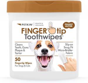 Grooming Aids: Petkin Finger Tip Toothwipes Peanut Butter