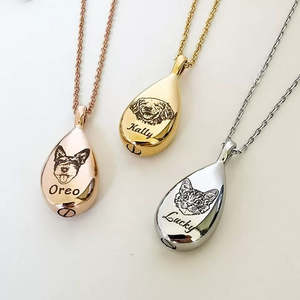 Accessories: Customized Teardrop Pendant Necklace - Customized with Pet Photo