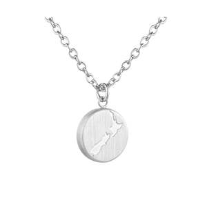 Gifts: Round NZ Map Necklace - Silver