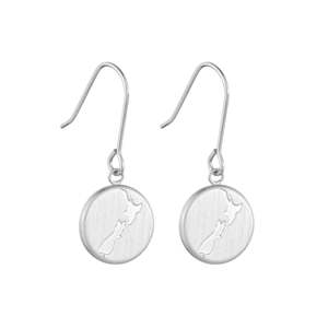 Round NZ Map Pendant Earring - Silver