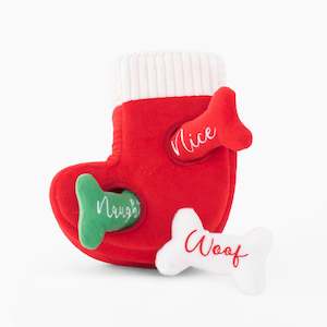 Play: Zippy Paws Interactive Dog Toy - Holiday Burrow - Naughty or Nice Stocking