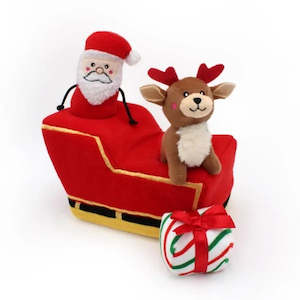 Play: Zippy Paws Holiday Burrow Dog Toy - Santa's Sleigh + 3 Squeaker Toys