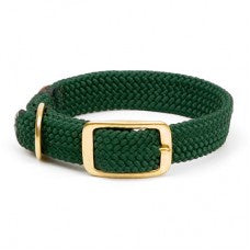 Dog Collars: Mendota Double-Braid Collar - Green - Solid Brass