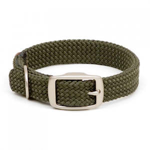 Dog Collars: Mendota Double-Braid Collar - Olive with Brushed Nickel Hardware